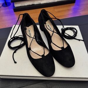Miu Miu Black Lace-Up ballet Heels